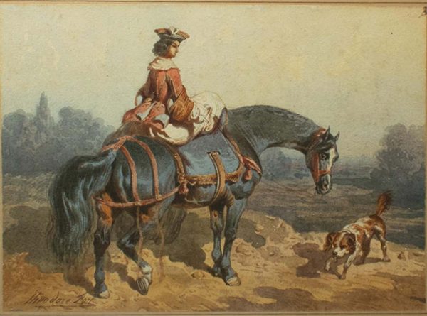 Théodore Fort (1810–1896) - Pair of Watercolours - Elegant Ladies on Horseback - Image 5