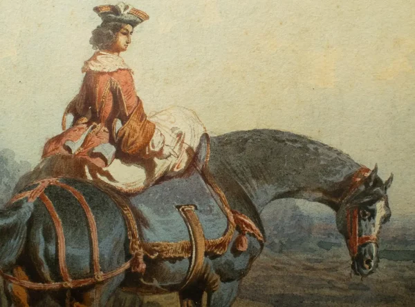 Théodore Fort (1810–1896) - Pair of Watercolours - Elegant Ladies on Horseback - Image 6
