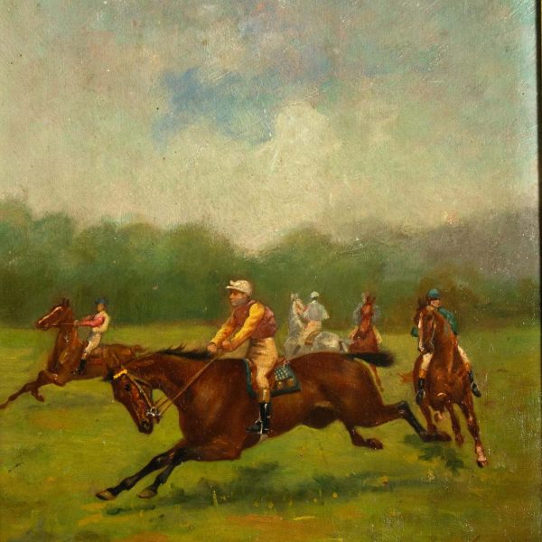 The Start of the Race - French School, 19th Century Oil on Panel - Image 2