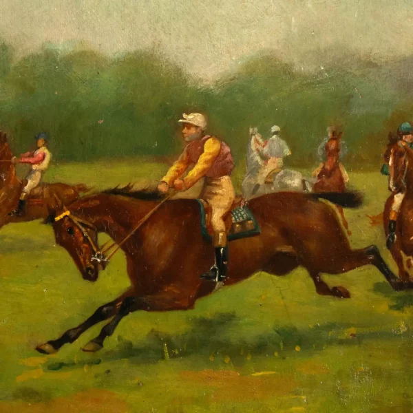 The Start of the Race - French School, 19th Century Oil on Panel - Image 3