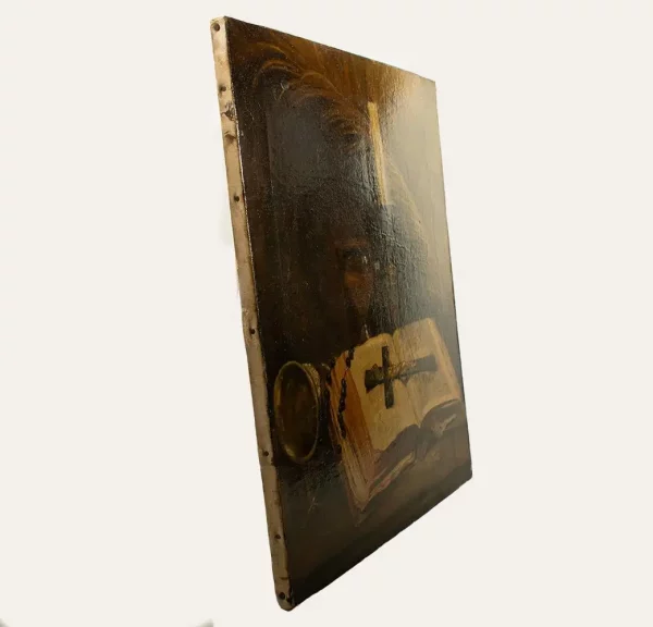 ITALIAN SCHOOL, mid 19th century, Religious Still Life, Bible, Rosary, Crucifix. - Image 5
