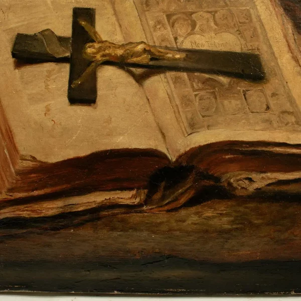 ITALIAN SCHOOL, mid 19th century, Religious Still Life, Bible, Rosary, Crucifix. - Image 3