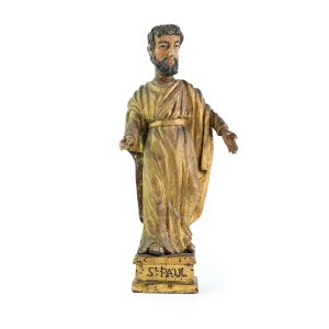 SAINT PAUL: Statuette in carved and gilded polychrome wood Late 18th century