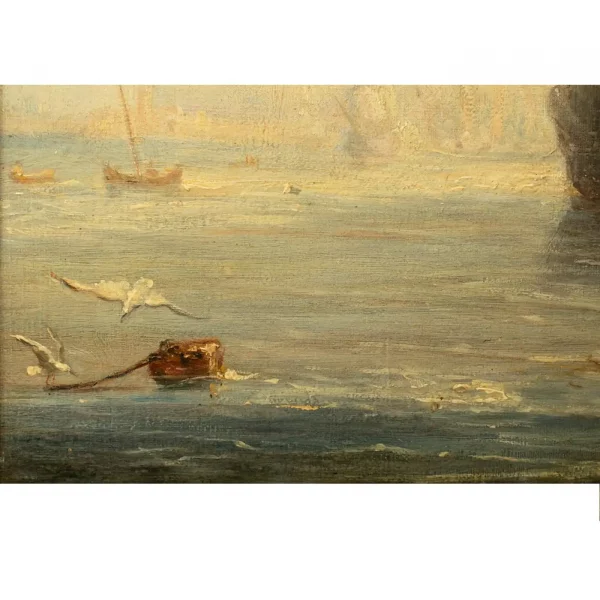 French School, 19TH CENTURY, Oil on Canvas - SPANISH GALLEONS AT ANCHOR IN A BAY - Image 7