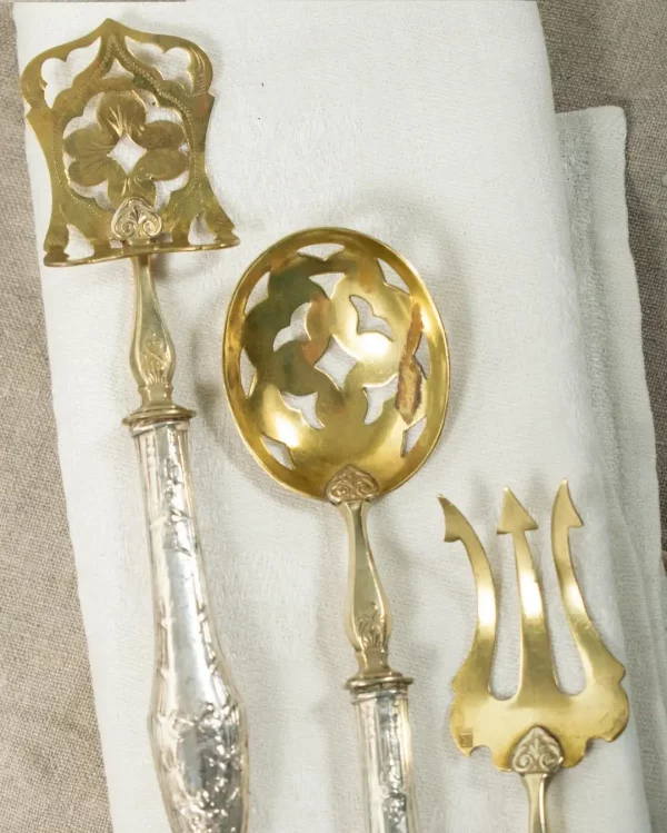 Antique English Early ART NOUVEAU Serving Set – Gilt & Silver Plate (c.1900) - Image 2