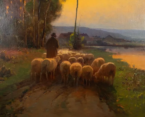 VILLEMONT (19th - 20th Century): Shepherd with his flock, Oil on Canvas - Image 5