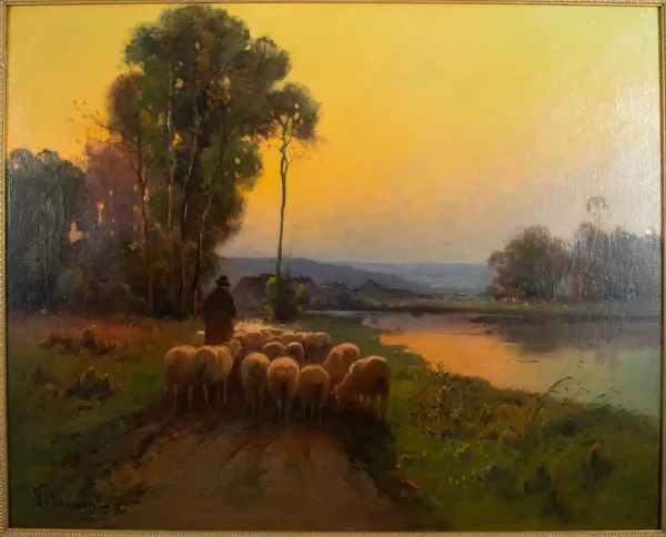 VILLEMONT (19th - 20th Century): Shepherd with his flock, Oil on Canvas - Image 6