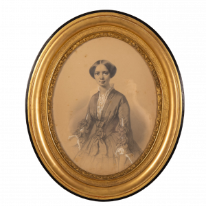 Portrait d'Élégante, 1853 - Original graphite and gouache watercolor painting of an elegant lady