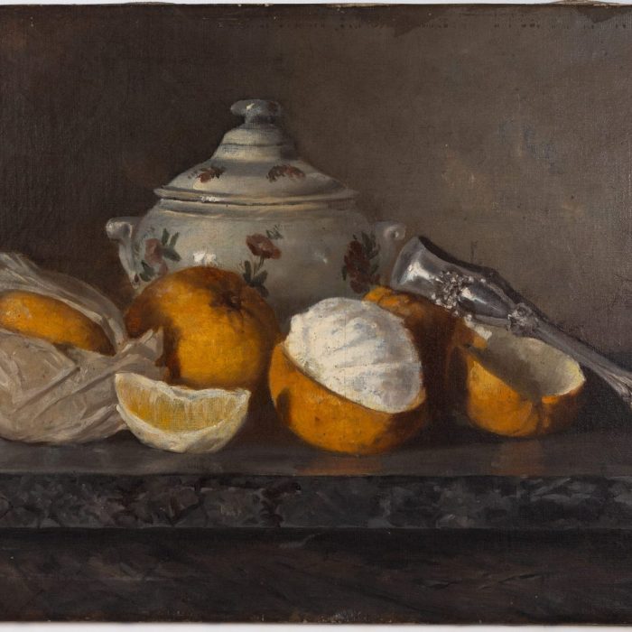 Original Antique French 19th century Still life painting on canvas, signed - Oranges