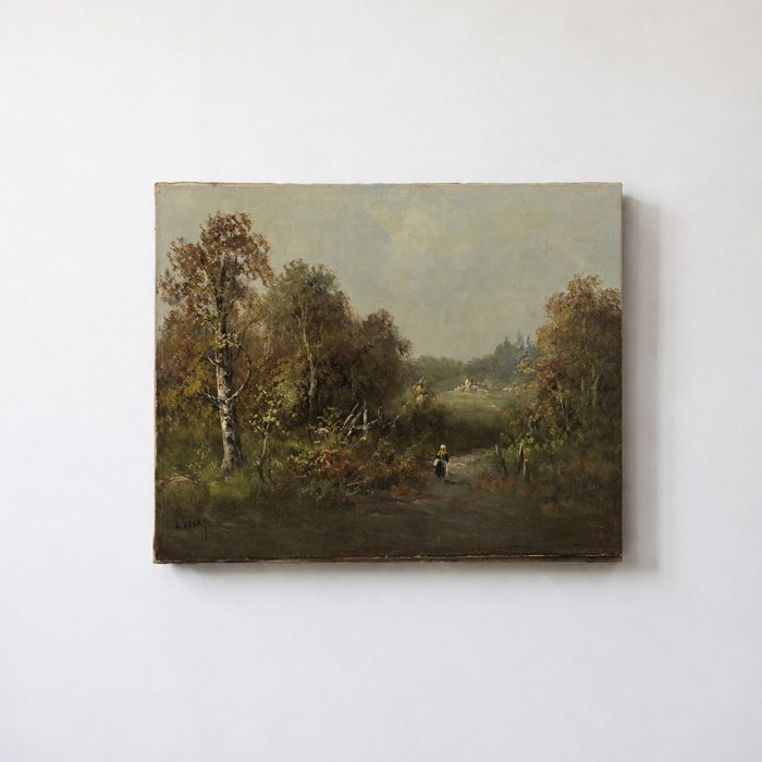 French landscape Ecole Barbizon, Original Oil on Canvas, Signed J Henry. Late 19th century