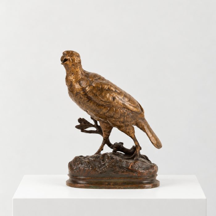 Fine Antique French Bronze Partridge Sculpture "La Perdrix" Alfred Dubucand (1828-1894) – Brown & Gold Patina Bird Statue, Animalier Art